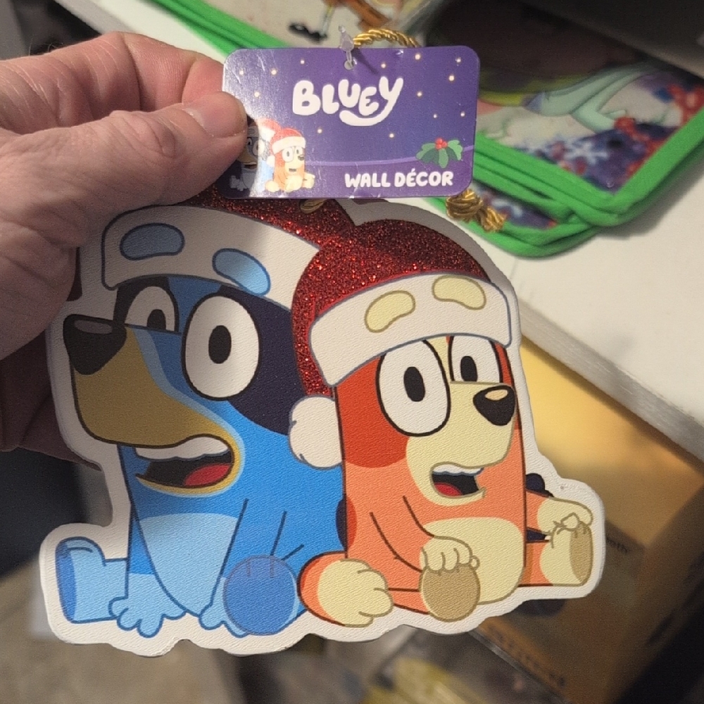 Bluey Wall Décor with Santa Hats